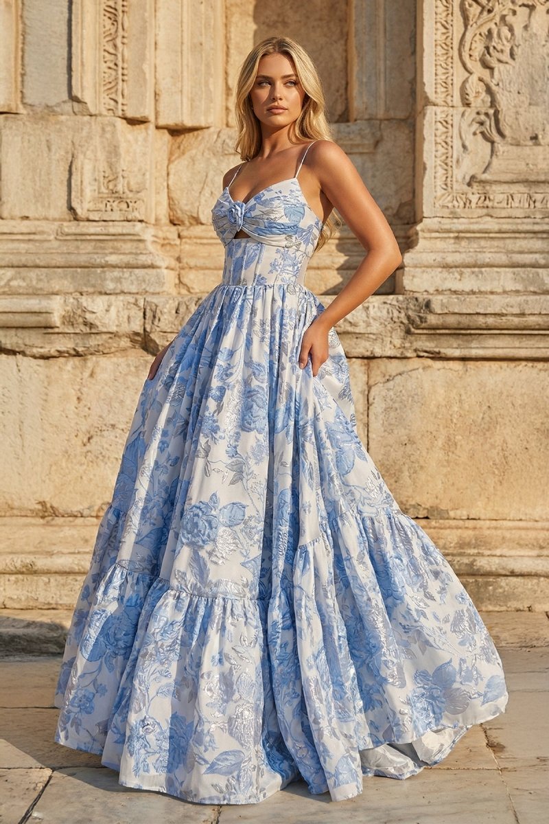 Naiara Blue front view prom dress
