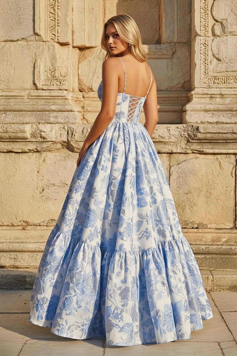 Naiara Blue back view prom dress