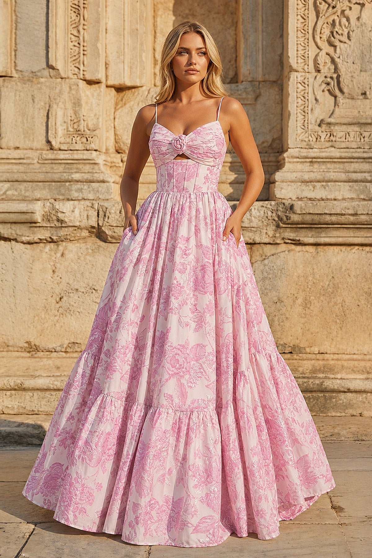 Naiara Pink front view prom dress