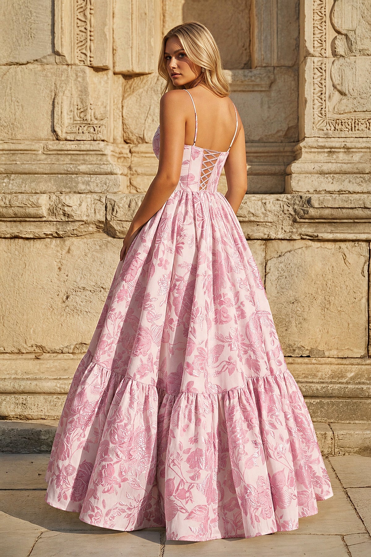 Aveline Frost Rose Pink back view prom dress