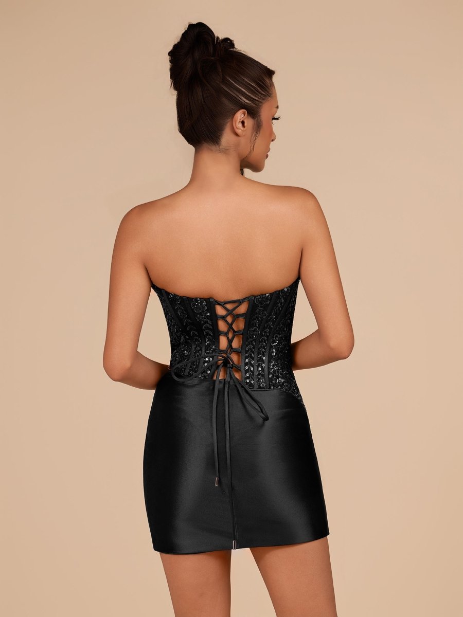 Navy Blue Strapless Bodycon Satin Pleated Short Homecoming & Cocktail Dresses With Beading