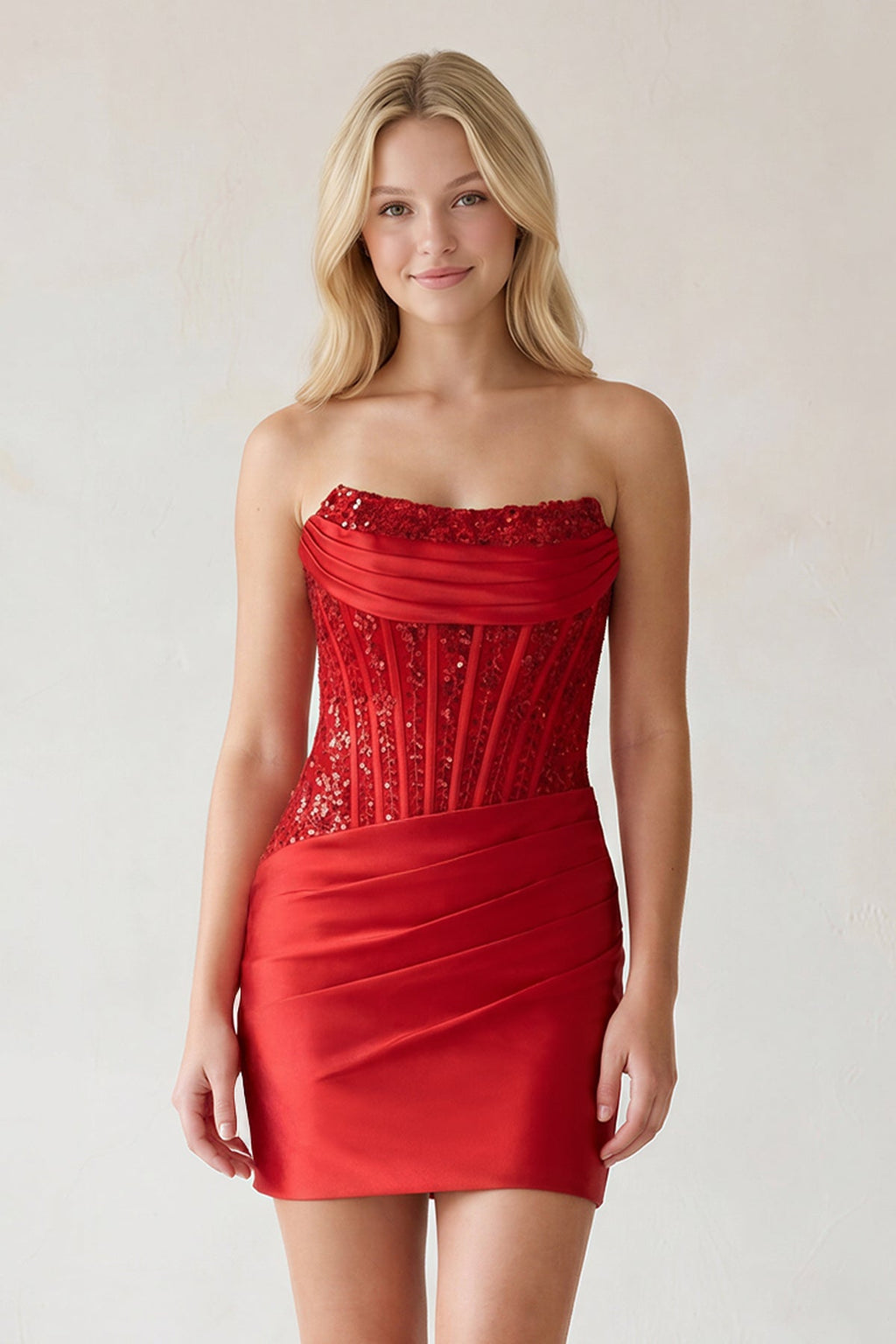 Navy Blue Strapless Bodycon Satin Pleated Short Homecoming & Cocktail Dresses With Beading
