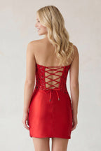 Navy Blue Strapless Bodycon Satin Pleated Short Homecoming & Cocktail Dresses With Beading