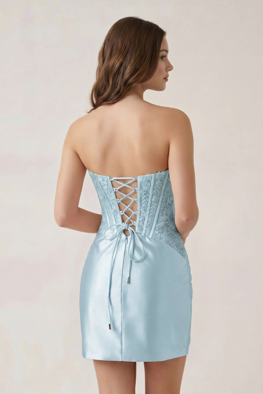 Navy Blue Strapless Bodycon Satin Pleated Short Homecoming & Cocktail Dresses With Beading