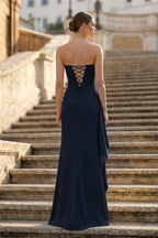Eulalia navy blue back view prom dress