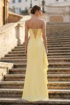 Eulalia yellow back view prom dress