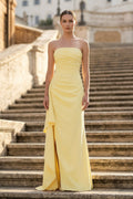 Eulalia yellow front view prom dress