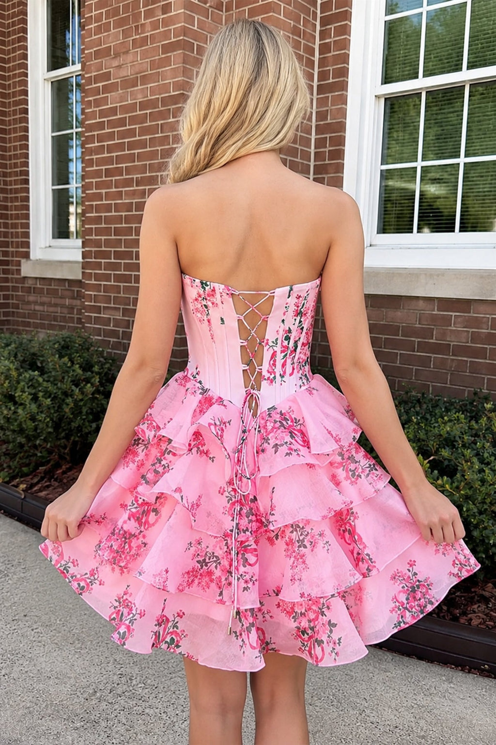 Perrine Pink back view homecoming dress