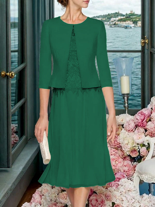 Corinna Faye Hunter Green front view mother of the bride dress