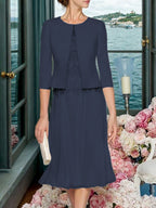 Corinna Faye Navy Blue front view mother of the bride dress