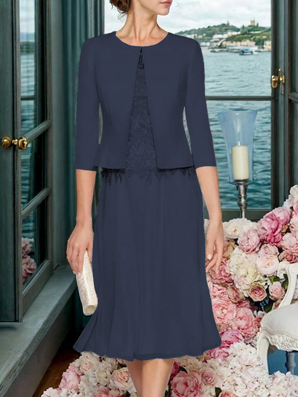 Corinna Faye Navy Blue front view mother of the bride dress