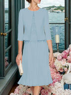 Corinna Faye Dusty Blue front view mother of the bride dress