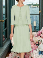 Corinna Faye Sage Green front view mother of the bride dress