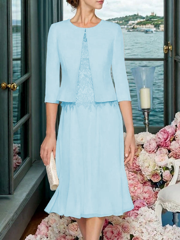 Corinna Faye Pool Blue front view mother of the bride dress