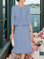 Corinna Faye Steel Blue front view mother of the bride dress