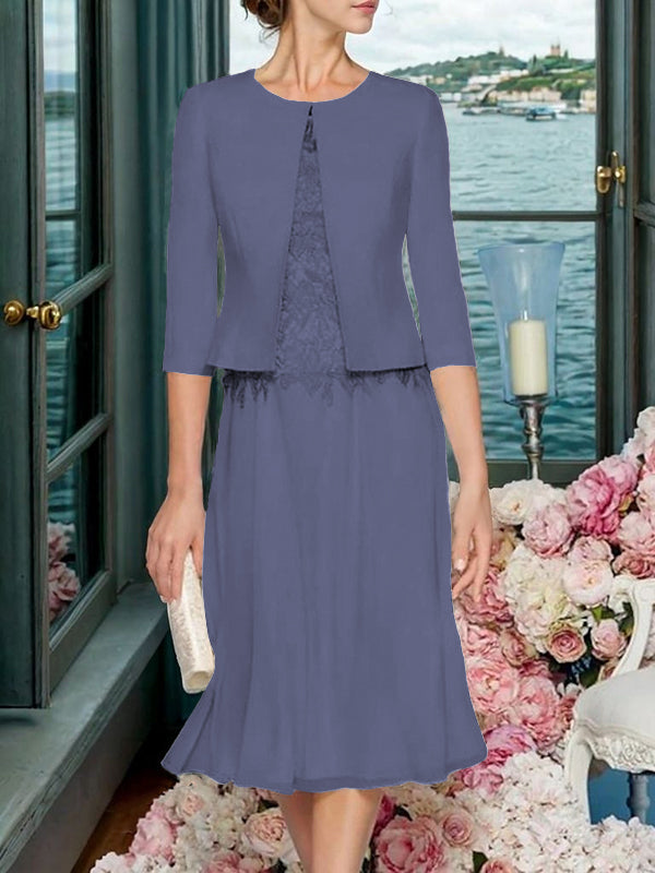 Corinna Faye Steel Blue back view mother of the bride dress