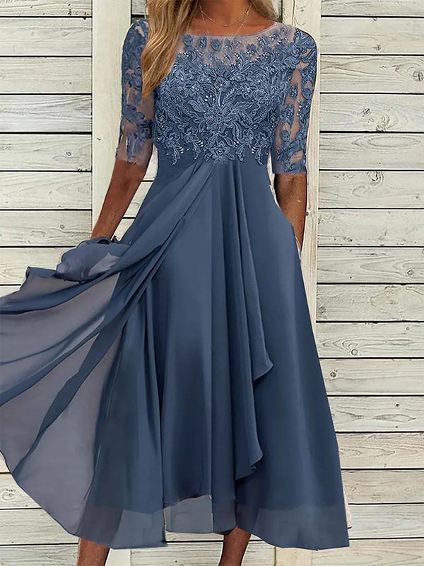 Sabine Laurel Dusty Blue front view mother of the bride dress