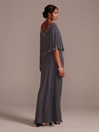 Ophelia June Steel Grey back view mother of the bride dress