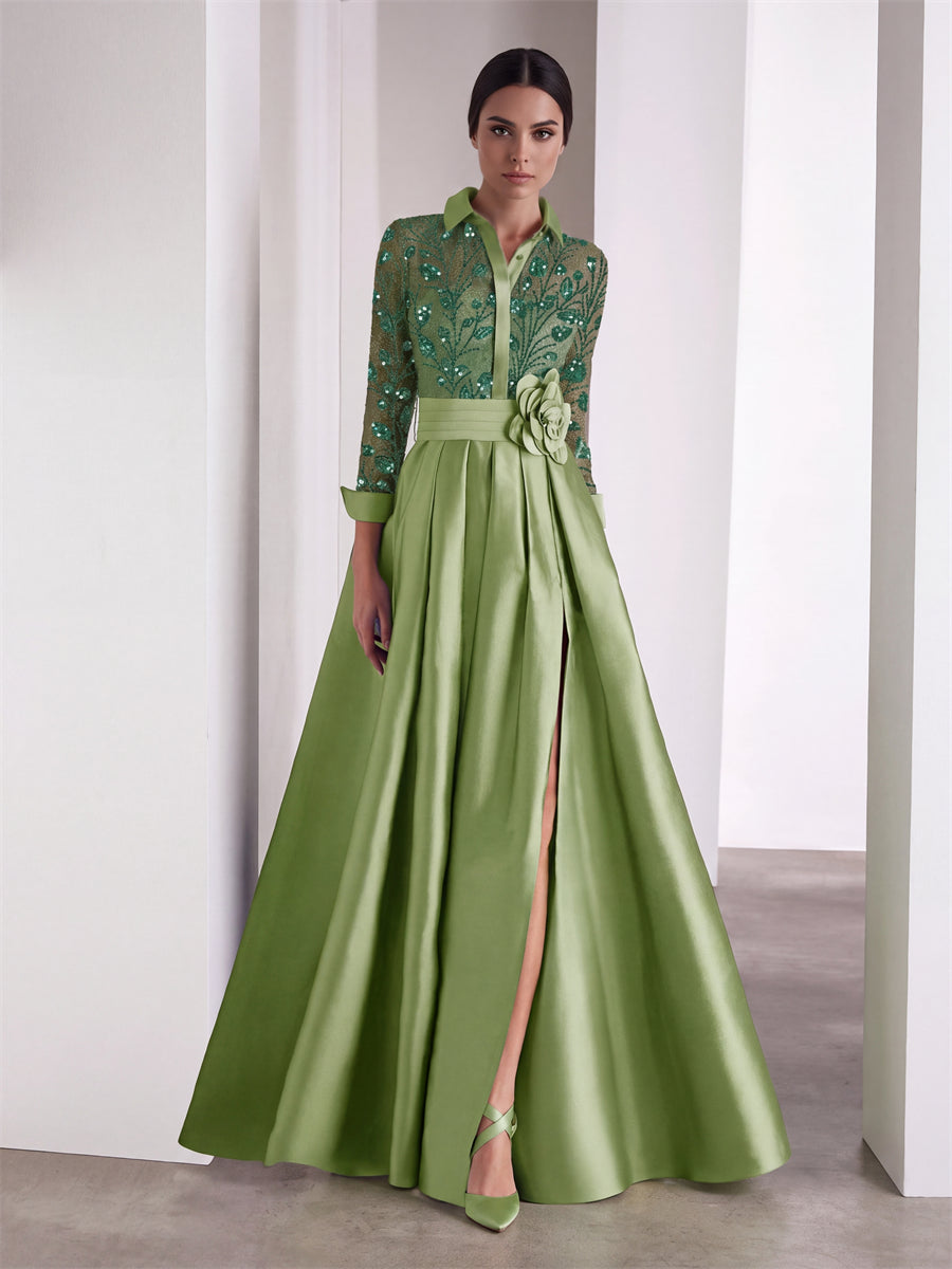 Felicity Monroe Olive Green front view mother of the bride dress