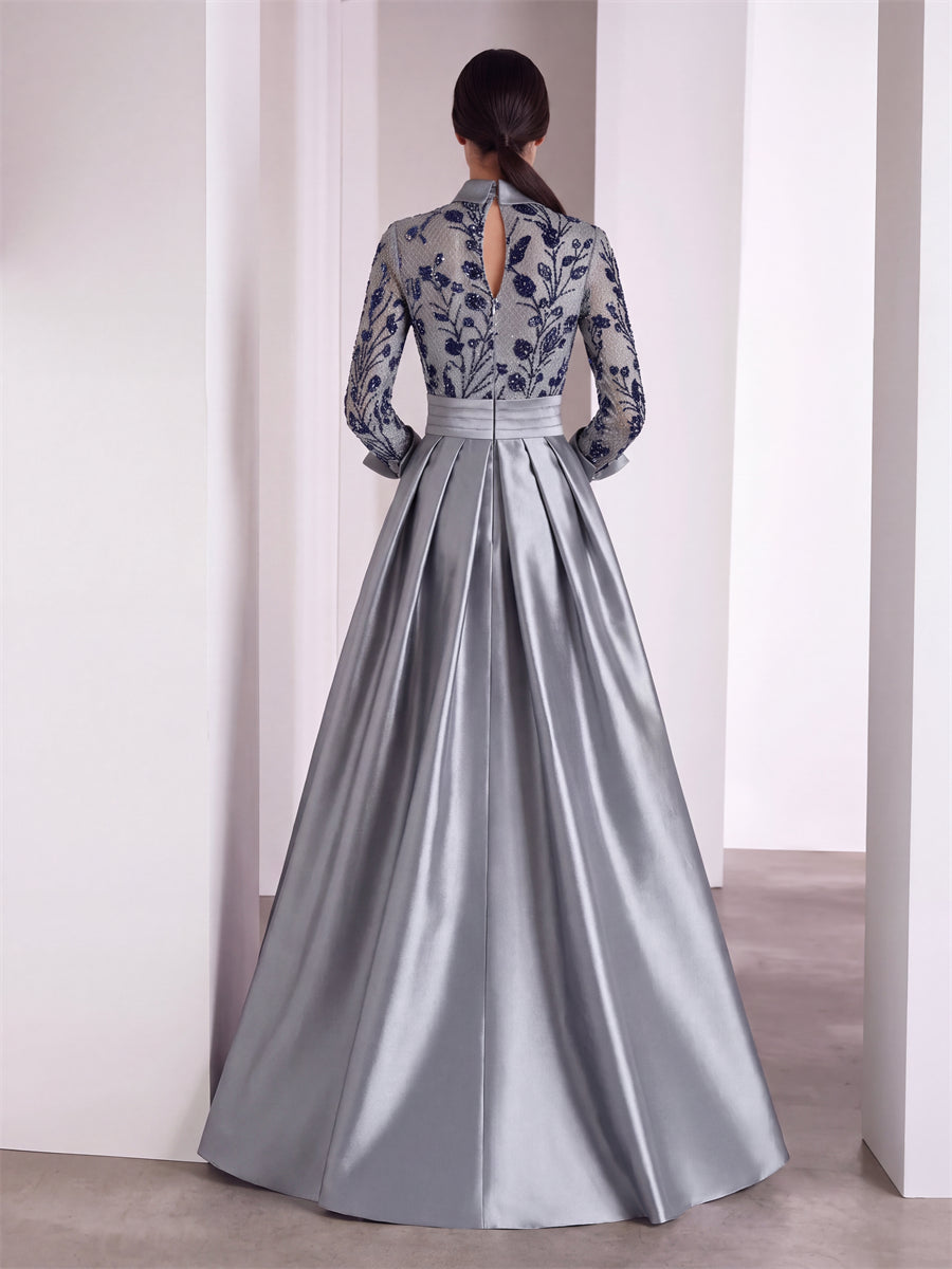Felicity Monroe Silver back view mother of the bride dress