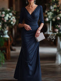 Elowen Simone Navy Blue front view mother of the bride dress