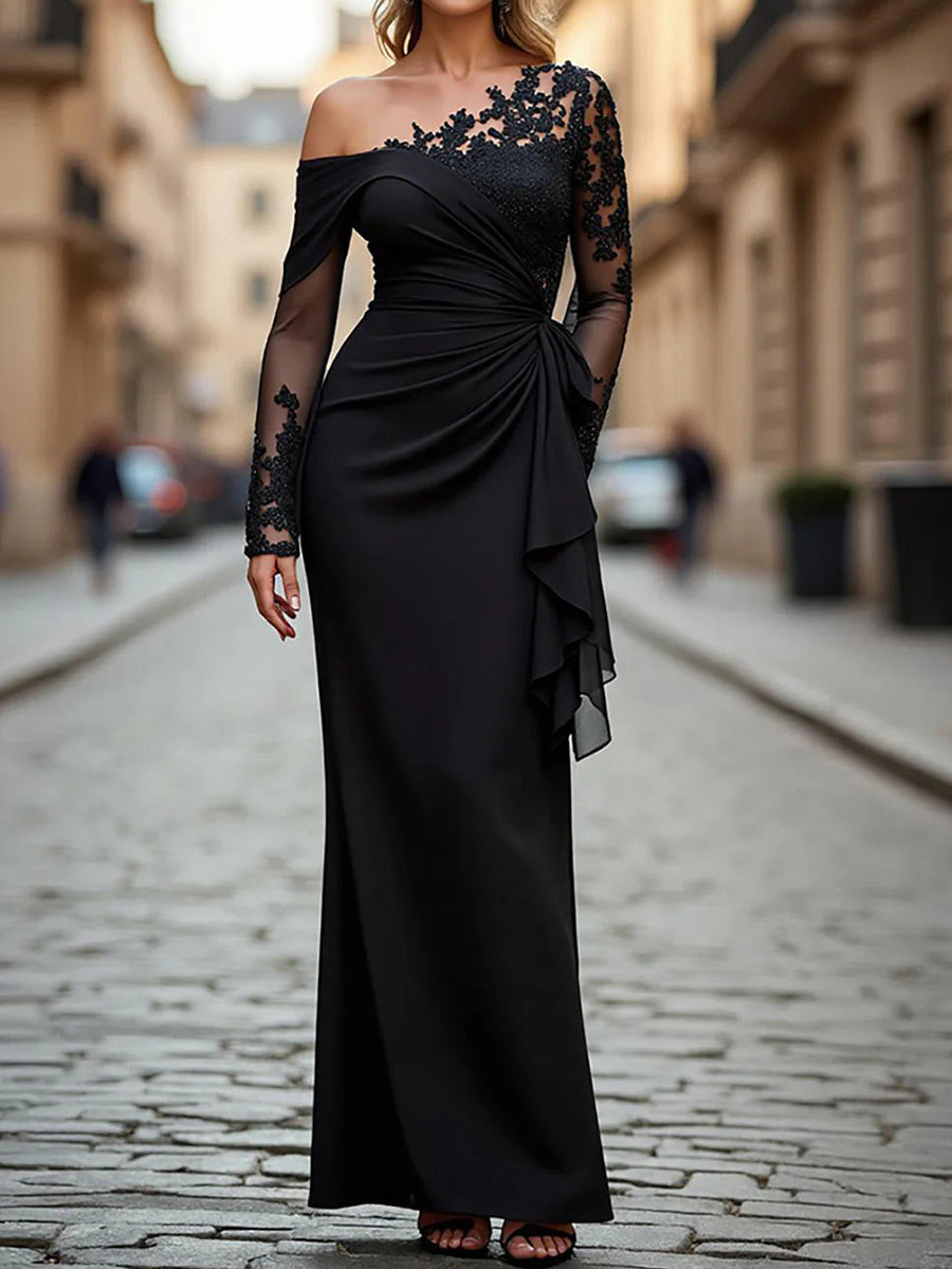 Eugenia Pearl Black front view mother of the bride dress