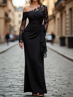 Eugenia Pearl Black front view mother of the bride dress