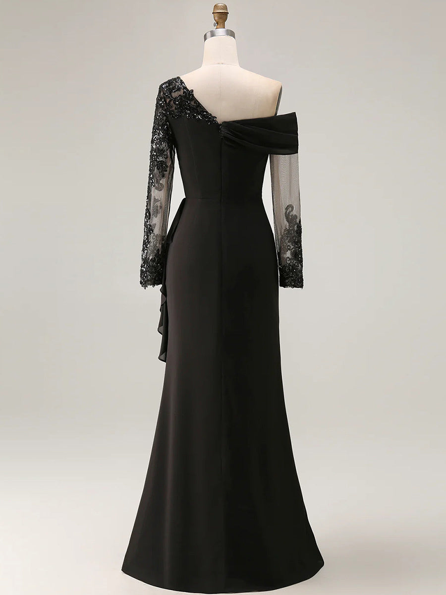 Eugenia Pearl Black side view mother of the bride dress