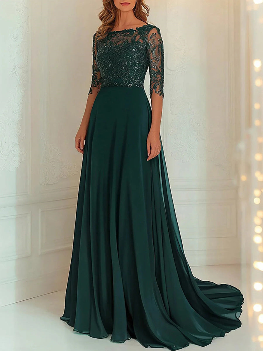 Damaris Lucille Hunter Green front view mother of the bride dress