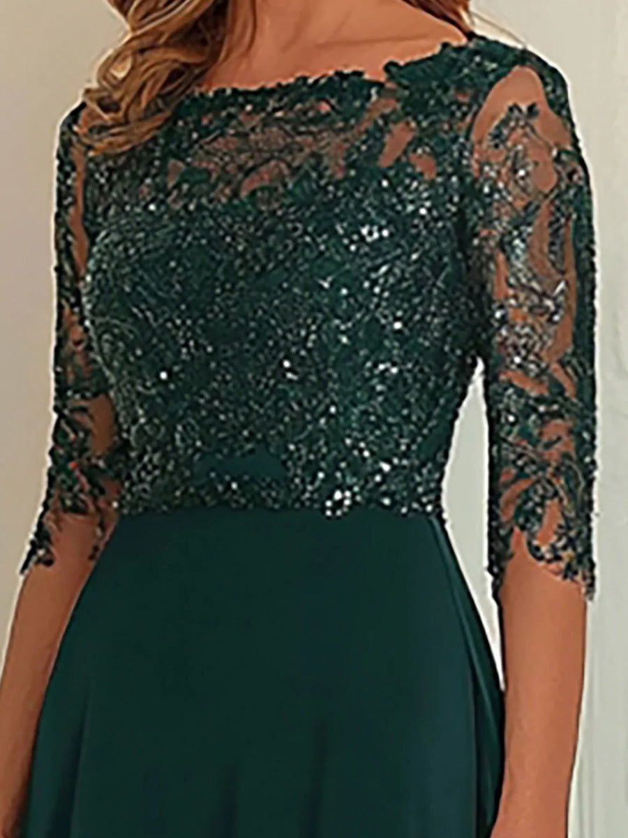 Damaris Lucille Hunter Green back view mother of the bride dress