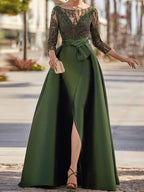 Celestine Maeve Hunter Green front view mother of the bride dress