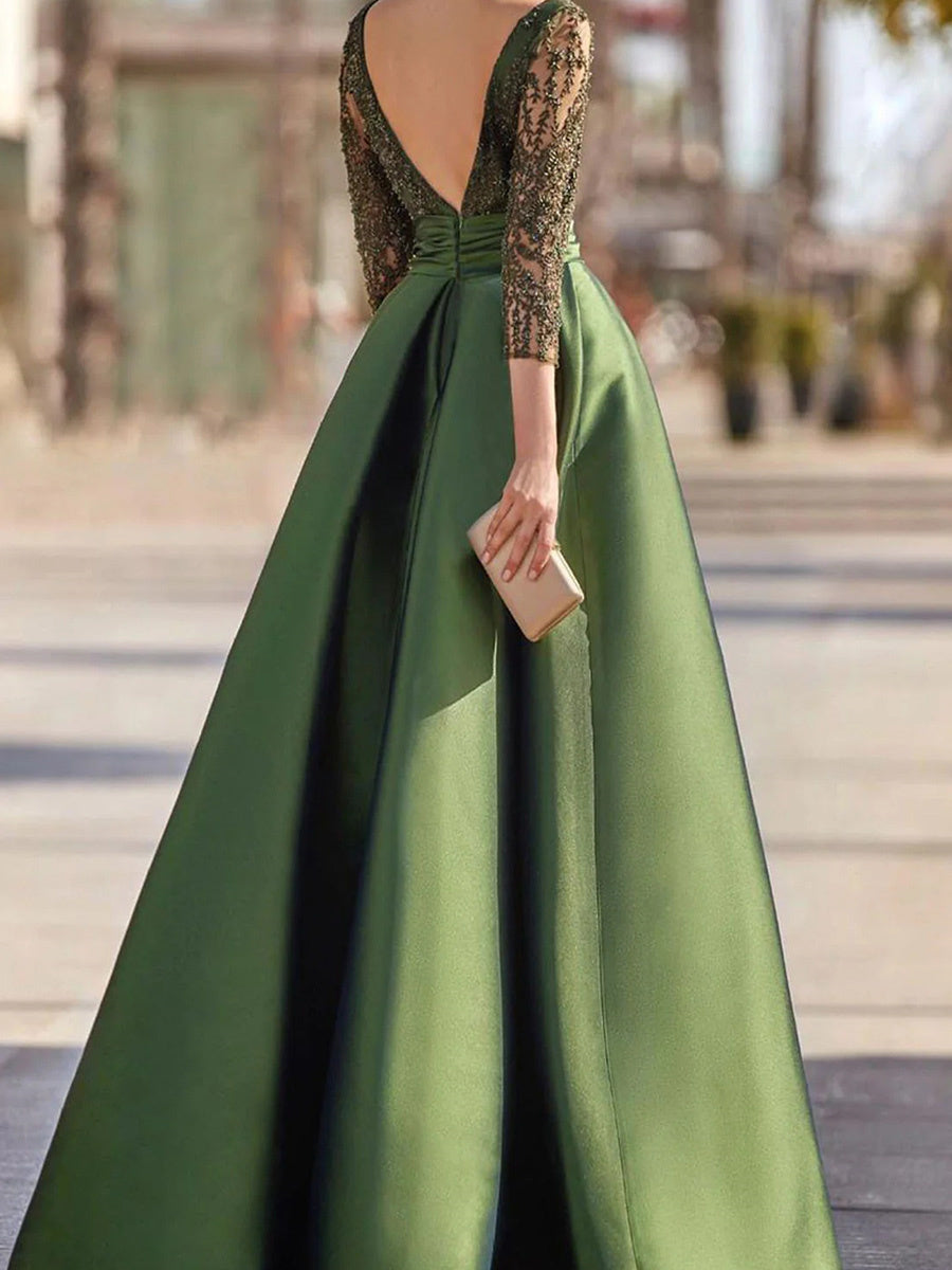 Celestine Maeve Hunter Green back view mother of the bride dress