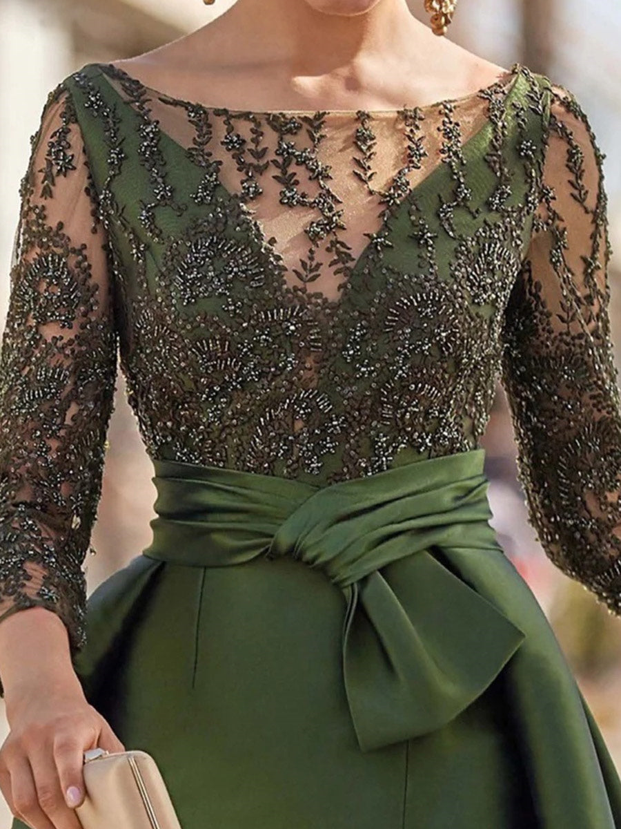 Celestine Maeve Hunter Green side view mother of the bride dress