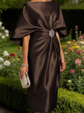 Leonora Blythe Brown front view mother of the bride dress