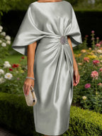 Leonora Blythe Grey front view mother of the bride dress