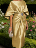 Leonora Blythe Gold front view mother of the bride dress