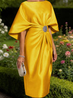 Leonora Blythe Gold back view mother of the bride dress