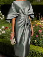 Leonora Blythe Steel Grey front view mother of the bride dress