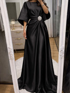 Noelle Celine Black front view mother of the bride dress