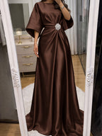 Noelle Celine Brown front view mother of the bride dress