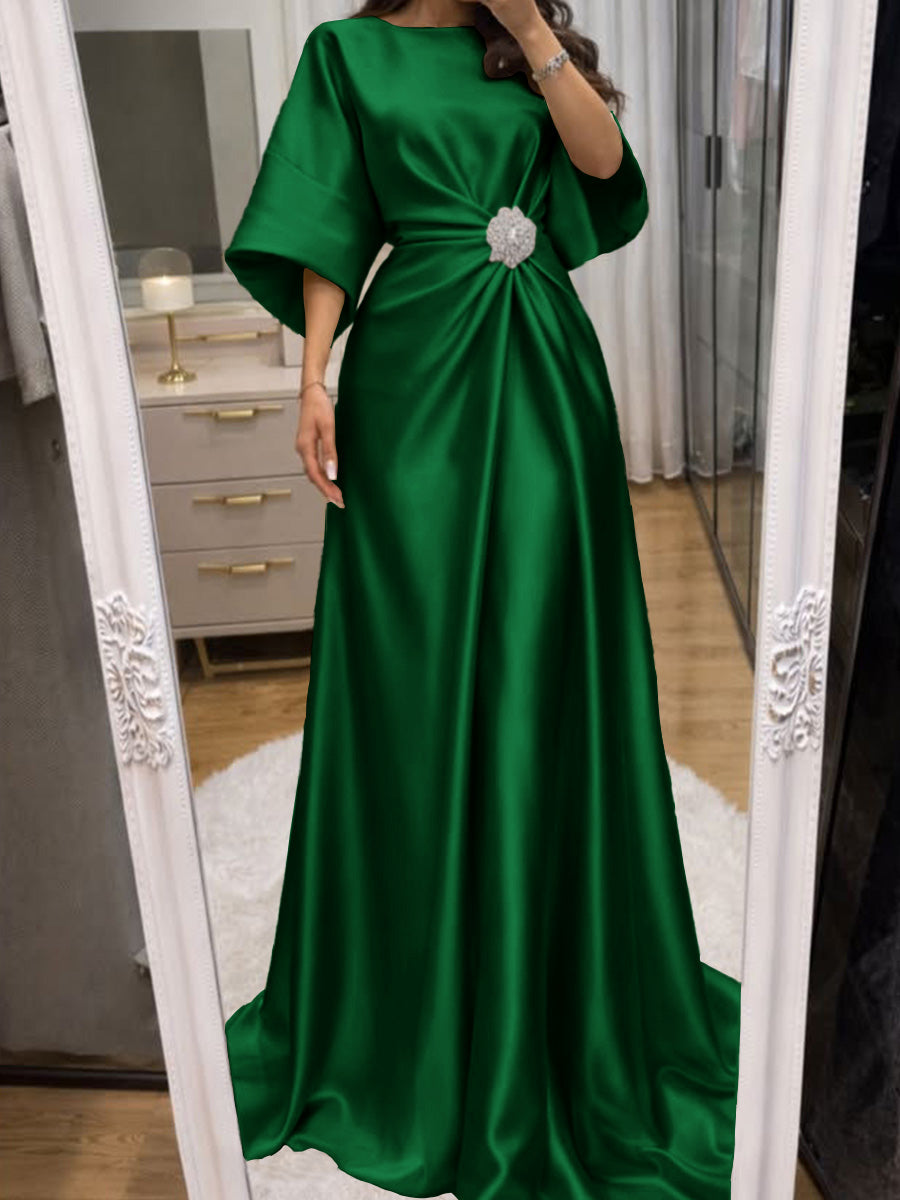 Noelle Celine Hunter Green front view mother of the bride dress