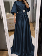 Noelle Celine Navy Blue front view mother of the bride dress