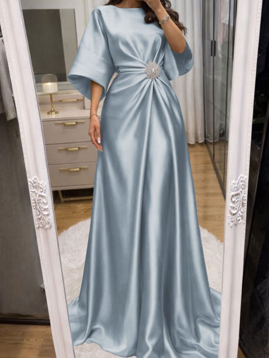 Noelle Celine Dusty Blue front view mother of the bride dress