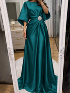 Noelle Celine Navy Blue side view mother of the bride dress