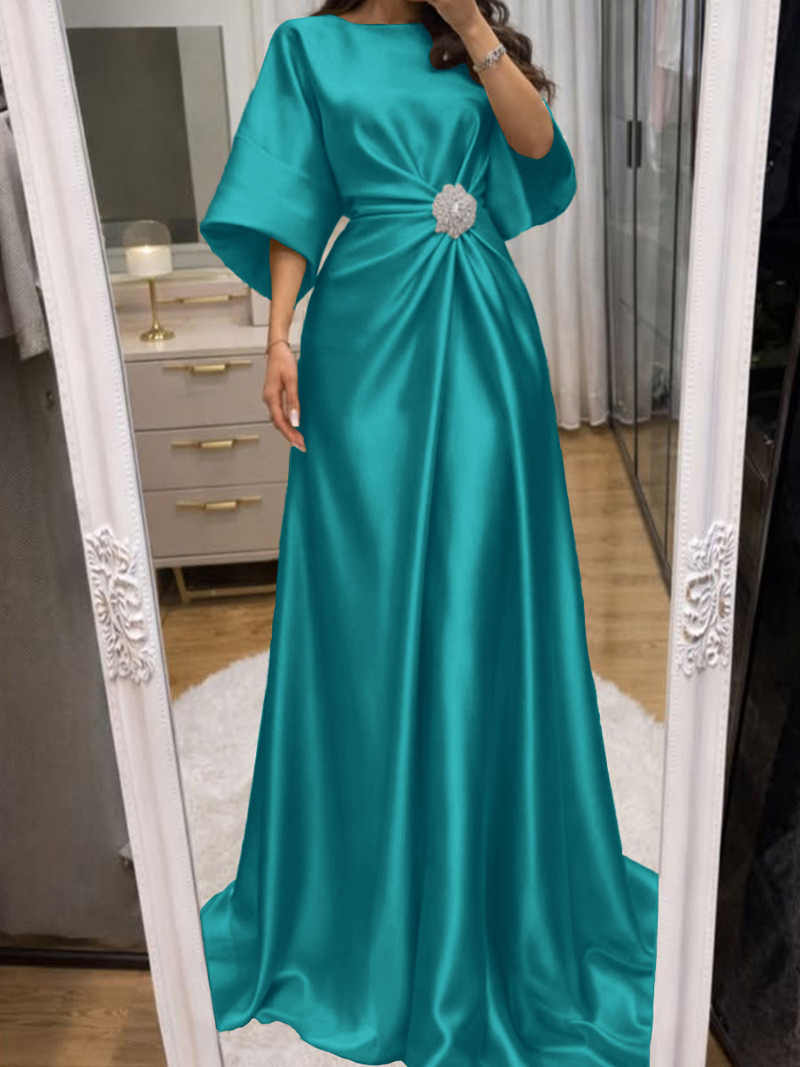 Noelle Celine Forest Green front view mother of the bride dress