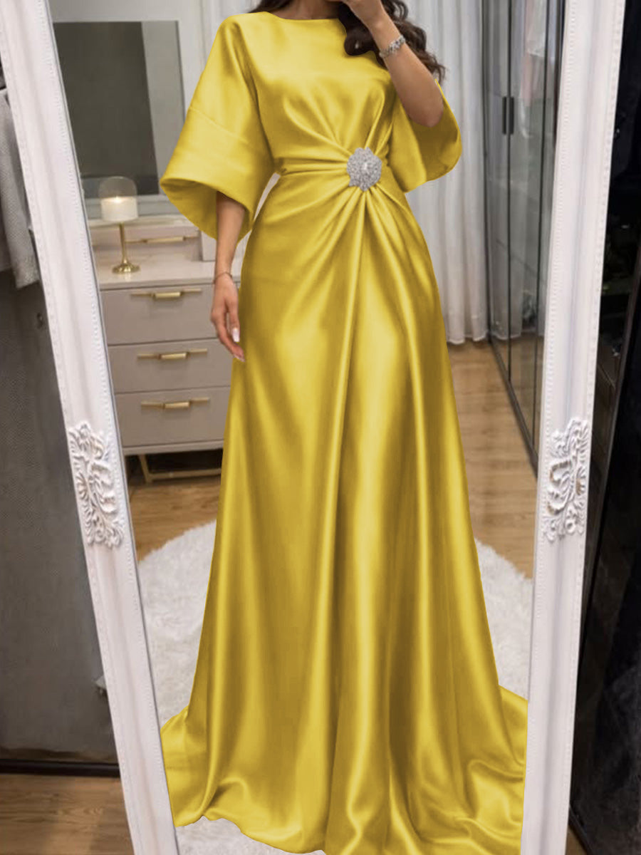 Noelle Celine Yellow front view mother of the bride dress
