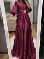 Noelle Celine Plum front view mother of the bride dress