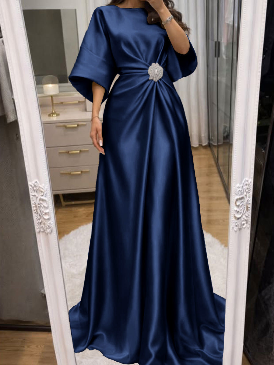Noelle Celine Navy Blue back view mother of the bride dress