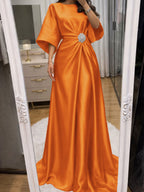 Noelle Celine Orange front view mother of the bride dress
