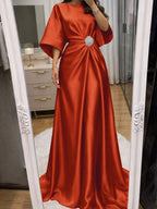 Noelle Celine Peach front view mother of the bride dress